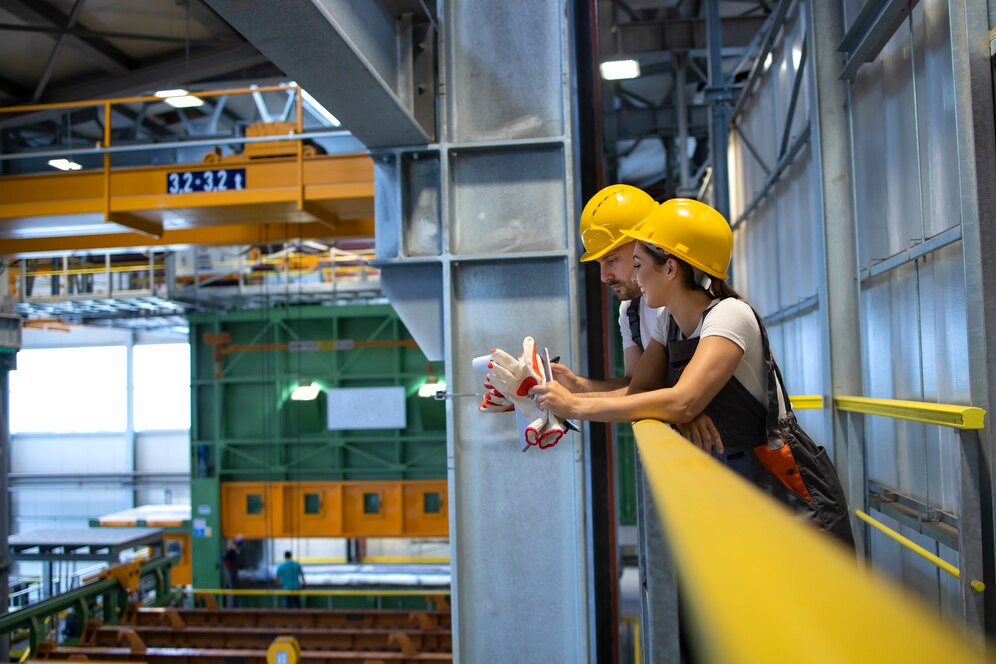 factory workers talking production hall 342744 245
