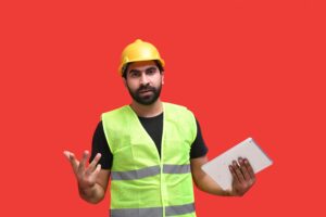 Hard services facility management technician with a tablet 